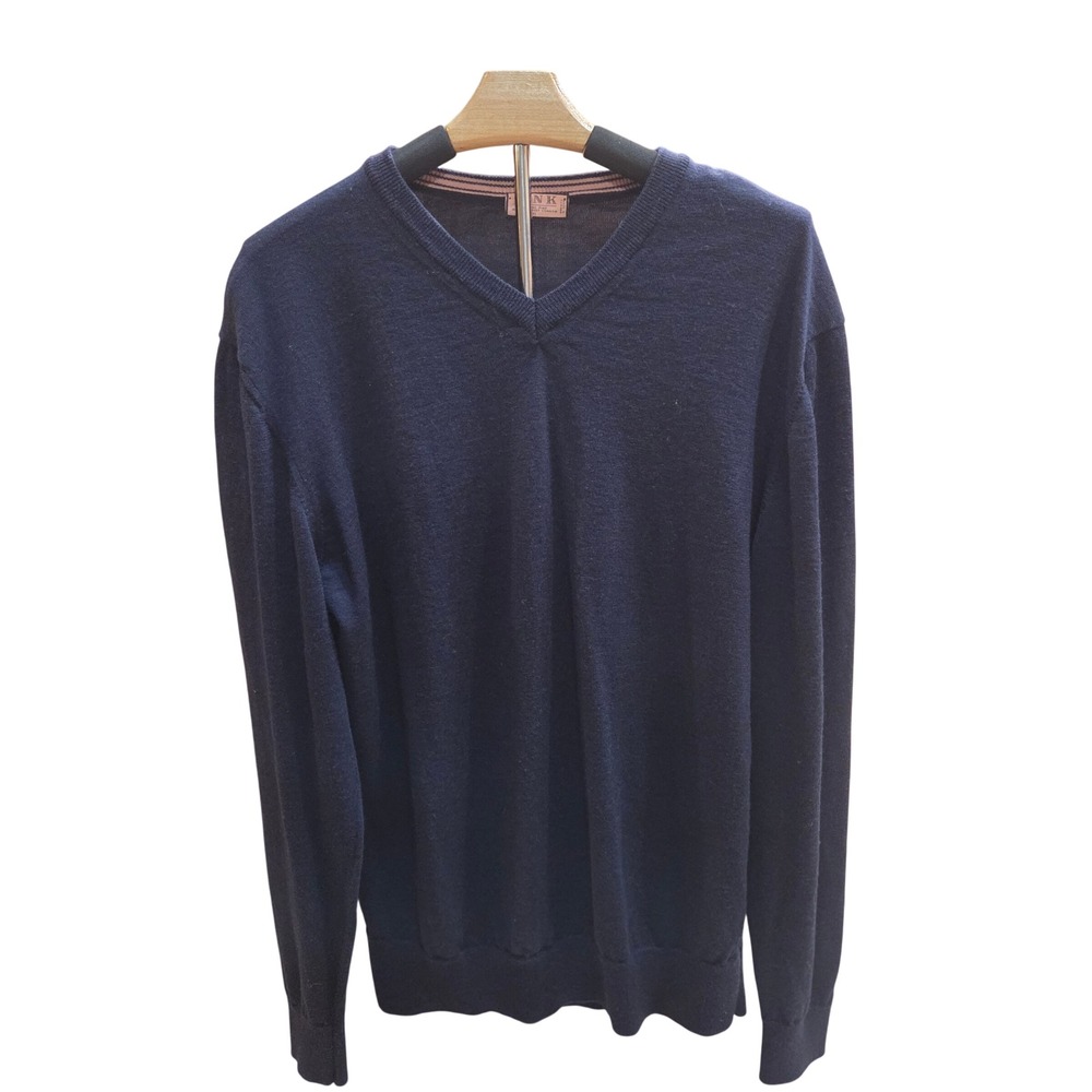 Thomas Pink Jermyn Street Mens Navy Blue 100% Merino Wool V-Neck Sweater XL